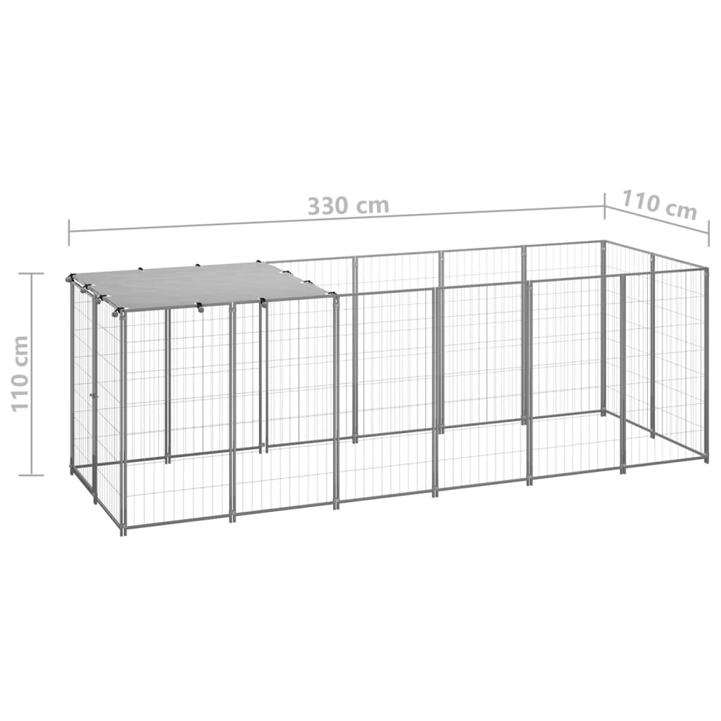 vidaXL Outdoor Dog Kennel Large Dog Crate Lockable Puppy Cage with Roof Steel