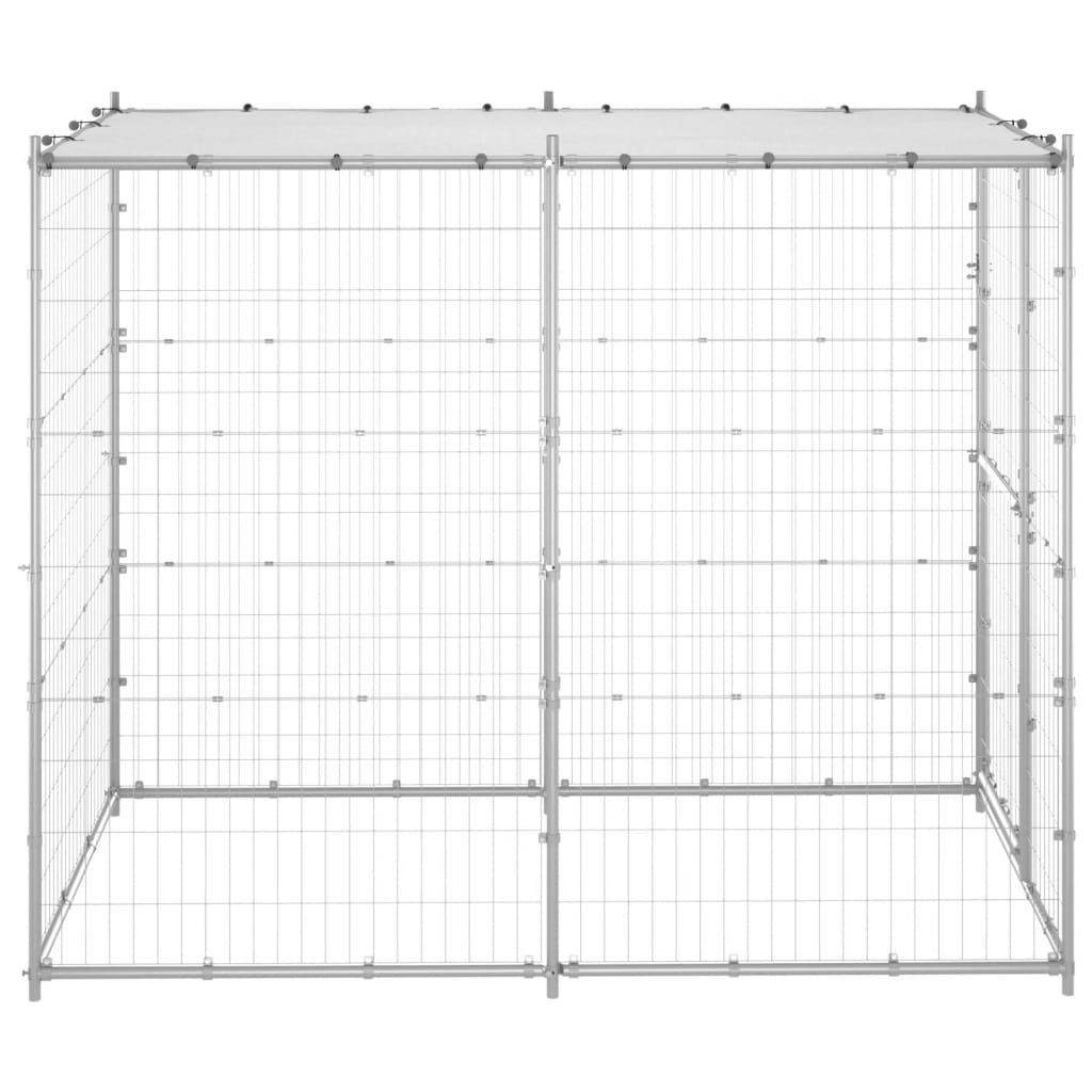vidaXL Outdoor Dog Kennel Galvanized Steel with Roof 43.3"x86.6"x70.9"