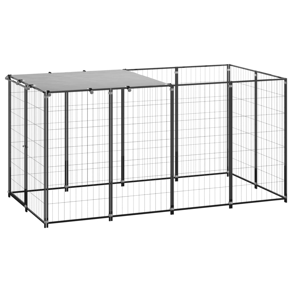 vidaXL Outdoor Dog Kennel Large Dog Crate Lockable Puppy Cage with Roof Steel